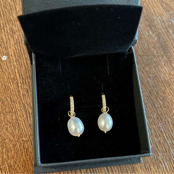 Jewelry - Lily & Roo Gold Diamond Style Large Pearl Drop Hoop Earrings